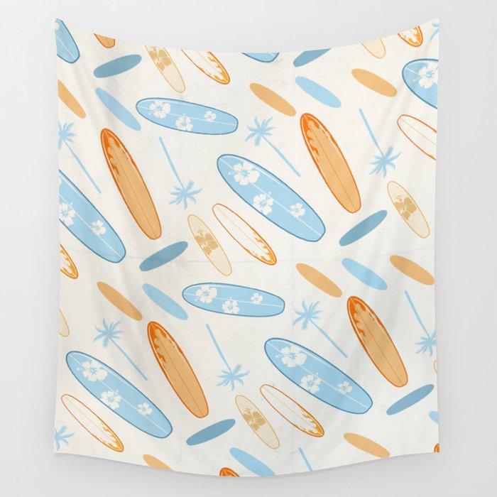 Seamless vector pattern with surfboards .vector illustration Wall Tapestry