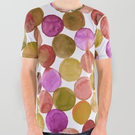 Watercolor Connected Circles - Magenta, Gold All Over Graphic Tee