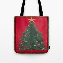 BLANK - Christmas Tree with Garland and Star on Red. Tote Bag