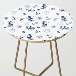 Blue Silhouettes Of Vintage Nautical Pattern Side Table