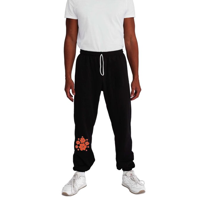 Flower Pattern - Orange and White Sweatpants