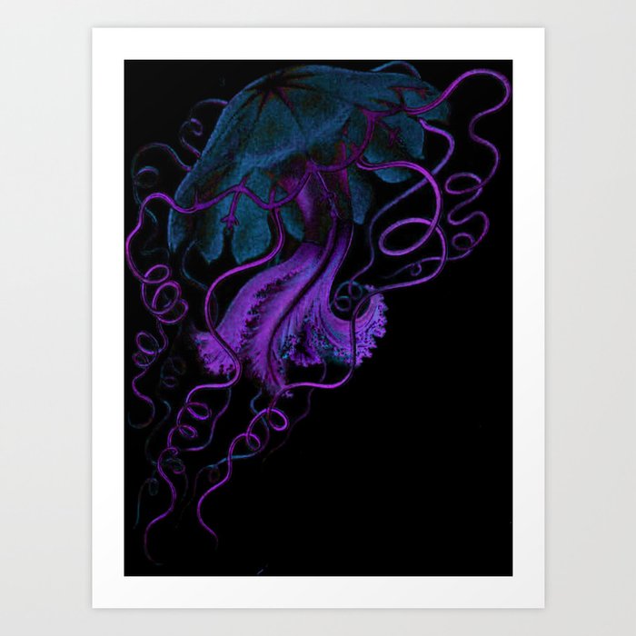 Haeckel Floscula Promethea Jellyfish dark teal purple Art Print