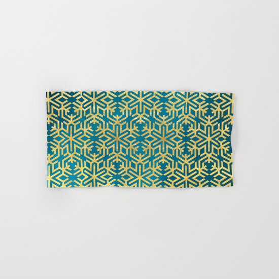 Turquoise and Gold Snowflake Pattern Hand & Bath Towel