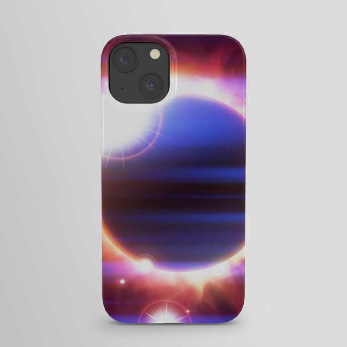 An outer space background with an eclipse, planets and stars.  iPhone Case