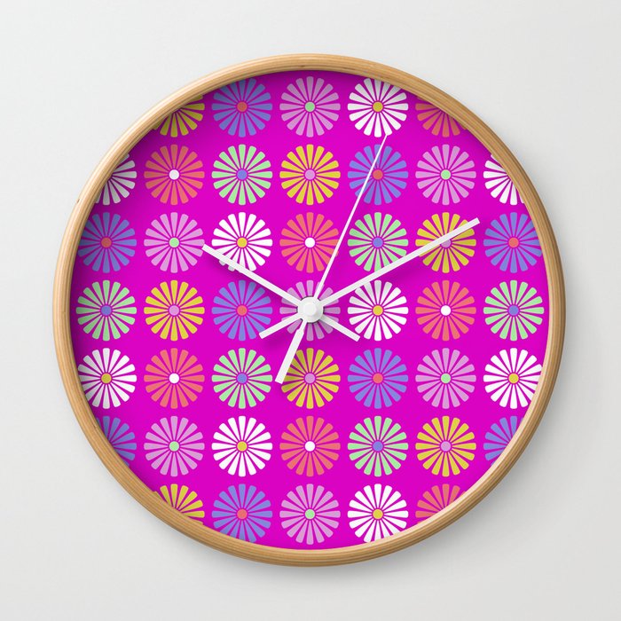 Pastel Flowers Pattern (On Purple/Pink) Wall Clock