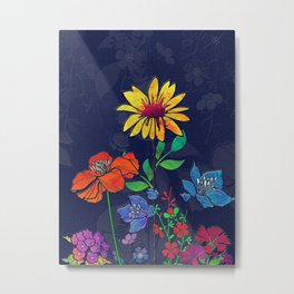 Flower Tales 6 Metal Print | Graphicdesign, Abstract, Fantasy, Floral, Bluebackground, Decorative, Graphic Design, Colorful, Embroideredflowers, Nature 
