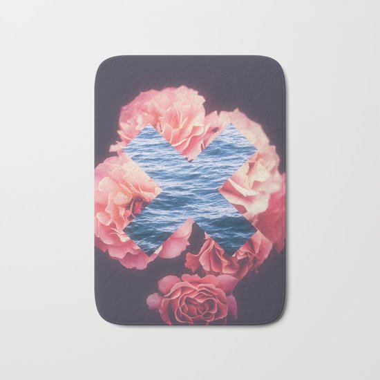 flowers - roses - ocean - waves Bath Mat