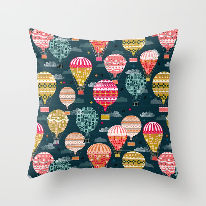 Hot Air Balloons - Retro, Vintage-inspired Print and Pattern by Andrea Lauren Throw Pillow