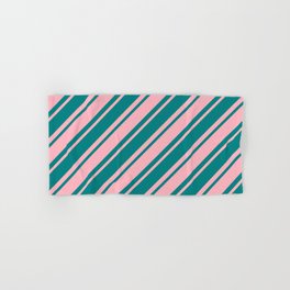 [ Thumbnail: Light Pink & Teal Colored Pattern of Stripes Hand & Bath Towel ]
