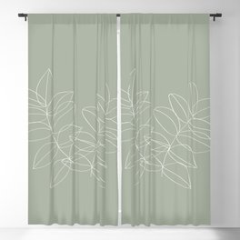 Boho Sage Green, Decor, Line Art, Botanical Leaves Blackout Curtain