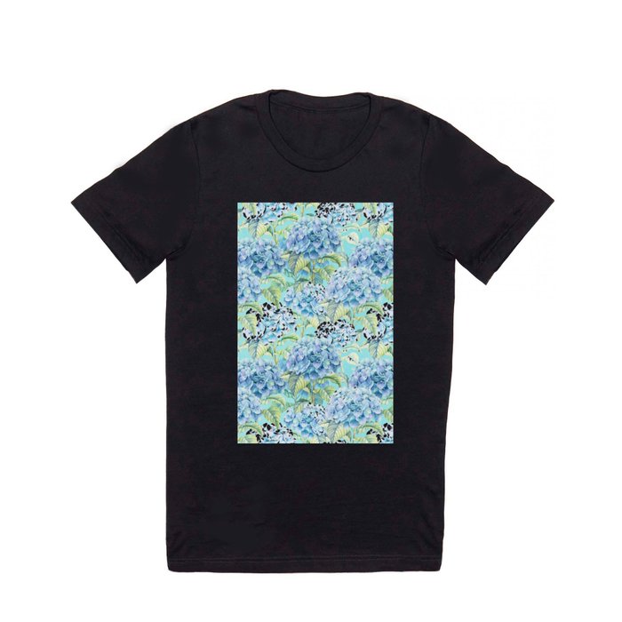 Blue floral hydrangea flower flowers Vintage watercolor pattern T Shirt