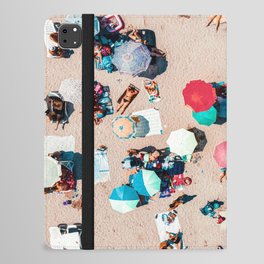 Aerial Blue Umbrellas, Seaside Beach, Aerial Beach Photography, Ocean Sea Beach iPad Folio Case