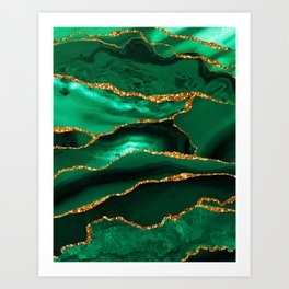 Abstract Green And Gold Emerald Marble Landscape  Art Print