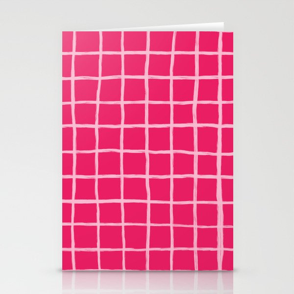 Pink on Pink Checkered Grid Stationery Cards