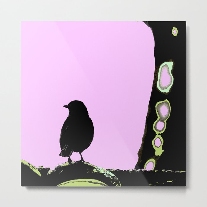Spring mood - singing bird - black bird on a pink background #decor #society6 #buyart Metal Print