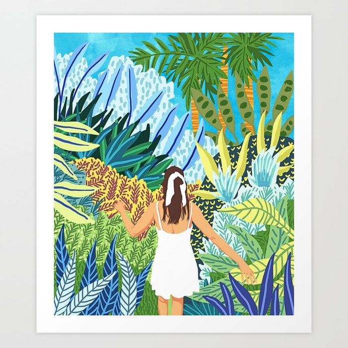 Lost in the Jungle of Feelings | Forest Tropical Botanical Nature Plants Illustration Art Print