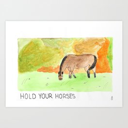Grazing Art Print | Realism, Cute, Painting, Illustration, Fun, Horses, Quote, Watercolor, Horse 