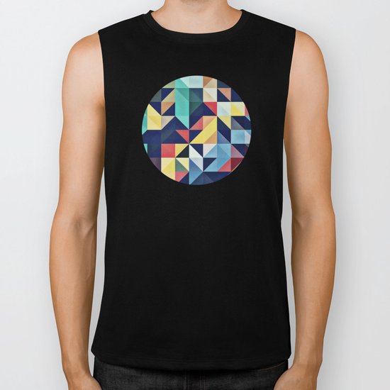 Modern Colorful Retro Geometric Triangle Pattern Biker Tank