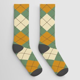 argyle_cream orange green Socks