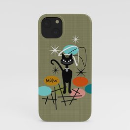 Lone Black Cat Retro on Avocado Green iPhone Case | Vintage, Digital, 60S, Midcenturymodern, Kitty, Beachtowel, Teal, Halloween, Party, Phonecase 