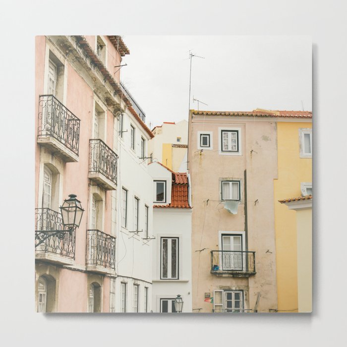 Old Town Lisbon Print - Portugal Photo - Pastel Architecture - Travel Photography Metal Print