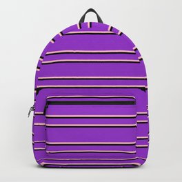 [ Thumbnail: Dark Orchid, Pink & Black Colored Lines/Stripes Pattern Backpack ]