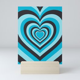 Retro Hypnotic Hearts Pattern in Blue (xii 2021) Mini Art Print