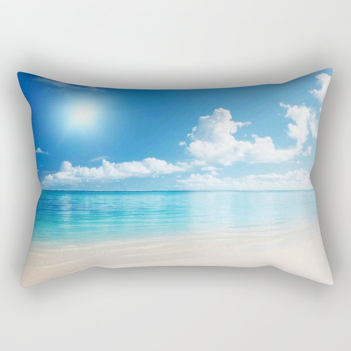 Beach Ocean Seaside Clouds Sun Sunshine Blues Rectangular Pillow