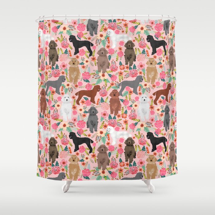 Poodle mixed coat colors brown poodle black poodle white poodle pet portrait dog art animal Shower Curtain