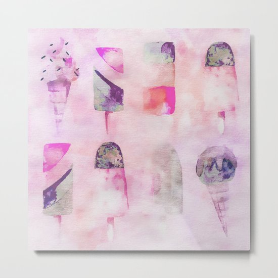 Ice Cream popsicles pastel tone watercolor art Metal Print