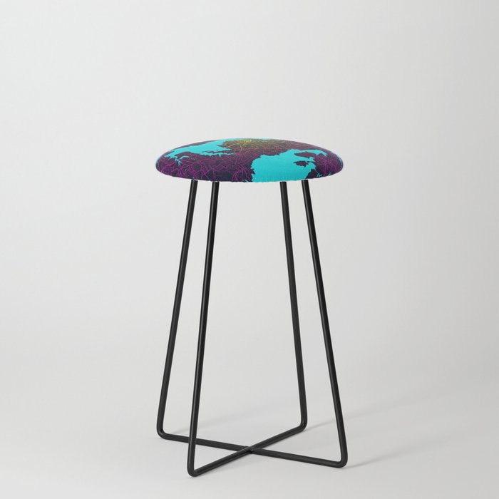 Auckland City Map of North Island, New Zealand - Neon Counter Stool