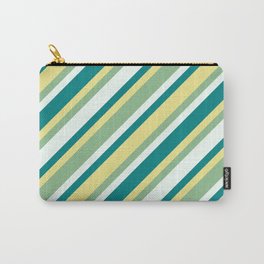 [ Thumbnail: Tan, Dark Sea Green, Mint Cream & Teal Colored Lines/Stripes Pattern Carry-All Pouch ]