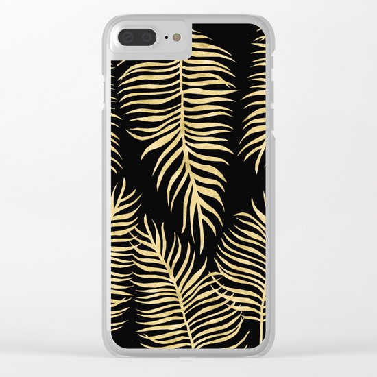 Fern Pattern Gold On Black Background Clear iPhone Case