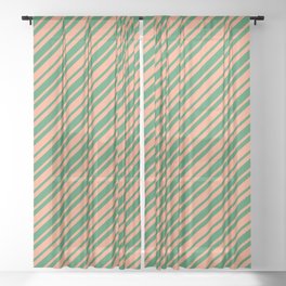 [ Thumbnail: Sea Green and Light Salmon Colored Striped/Lined Pattern Sheer Curtain ]