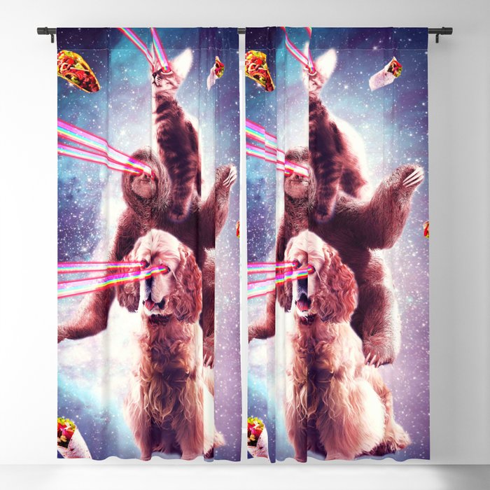 Laser Eyes Space Cat Riding Sloth, Dog - Rainbow Blackout Curtain