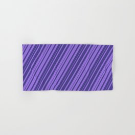 [ Thumbnail: Purple and Dark Slate Blue Colored Striped Pattern Hand & Bath Towel ]