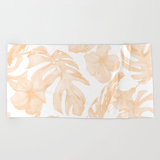Island Vacation Hibiscus Palm Leaf Coral Apricot Orange Beach Towel