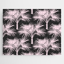 Retro Pink Palm Trees on Charcoal Jigsaw Puzzle