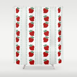 Strawberries on White Stripes Shower Curtain