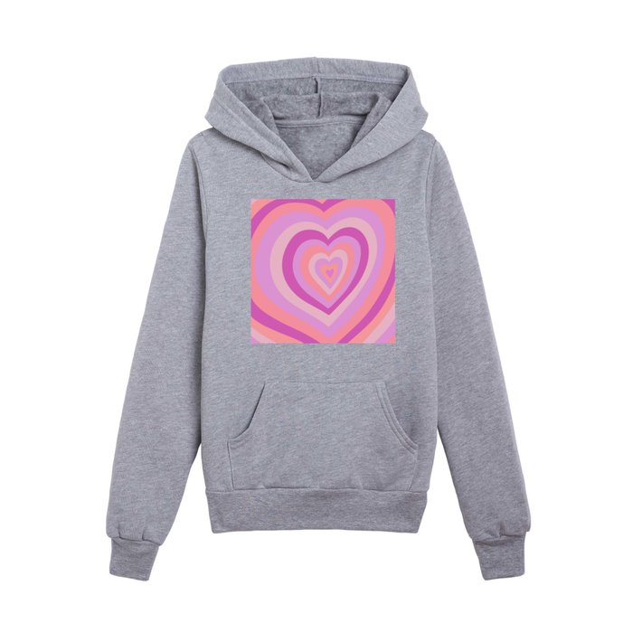 Retro Groovy Love Hearts - neon coral shades of purple Kids Pullover Hoodie