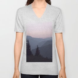 Soft pink sunrise in the french alps - mountain summer view - nature and travel photography V Neck T Shirt
