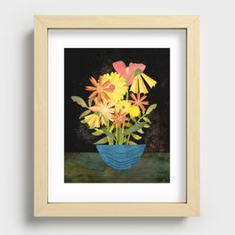 Flowers for Grandma, Textured Folk Art Floral Bouquet in Blue Bowl Recessed Framed Print