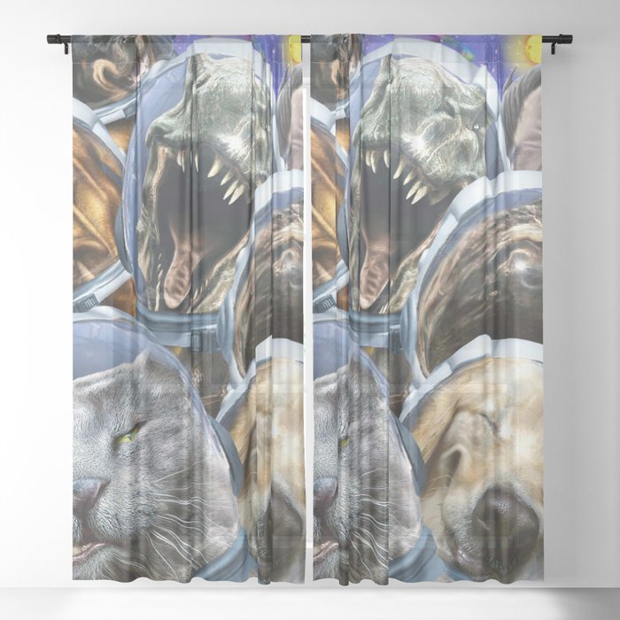 Space Cat Sloth Dog Dinosaur Shark Selfie Sheer Curtain