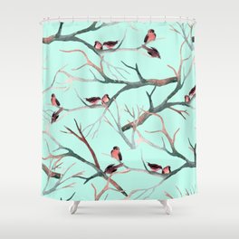 Watercolor birds on the tree branches pattern Shower Curtain