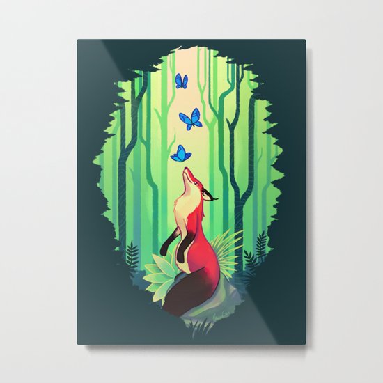 The Fox and the Butterflies Metal Print