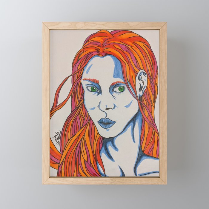 Green Eyed Woman - Ink pen marker design  Framed Mini Art Print