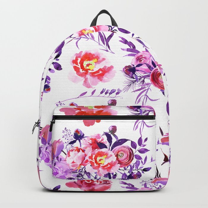 Abstract Botanical Lilac Pink Watercolor Peonies Floral  Backpack