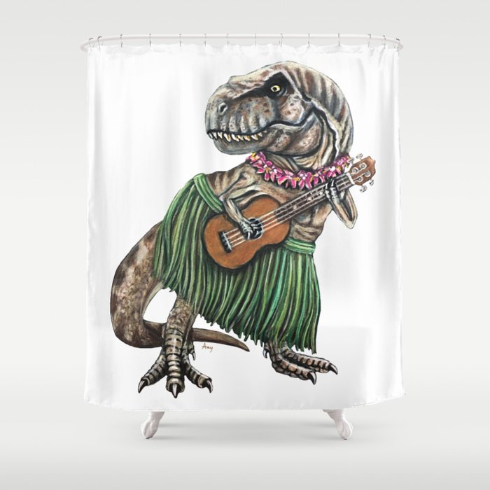 "Ukusaurus" - T-Rex Ukulele Player Shower Curtain