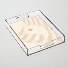 Geometric Lines Ying and Yang II in Beige Shades Acrylic Tray