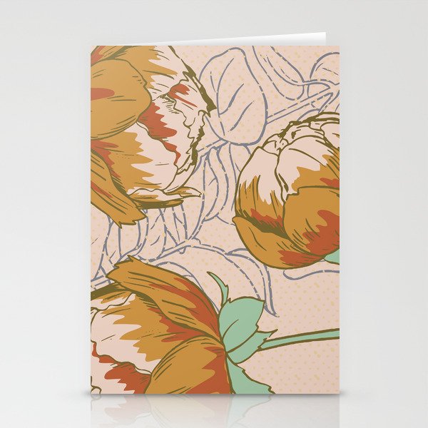 Spring Peonies on Peach Stationery Cards